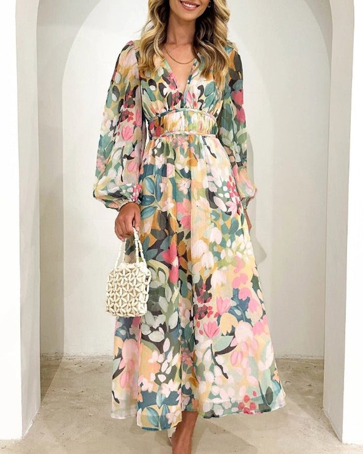Blütenzier | Elegantes Blumenkleid mit V-Ausschnitt