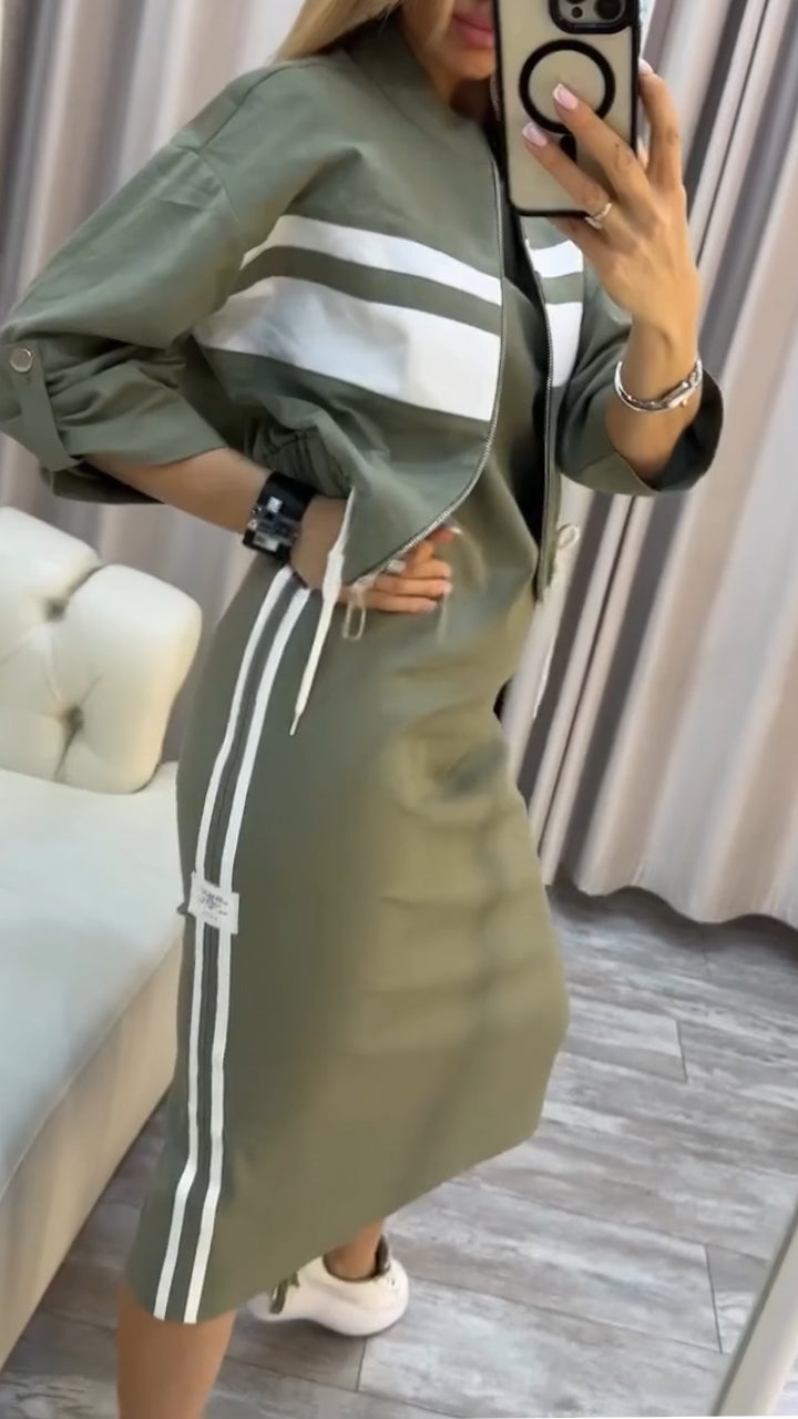 Feyraset | Lässiges und Stilvolles Set mit Rundhalsausschnitt-Kleid und Jacke für Damen