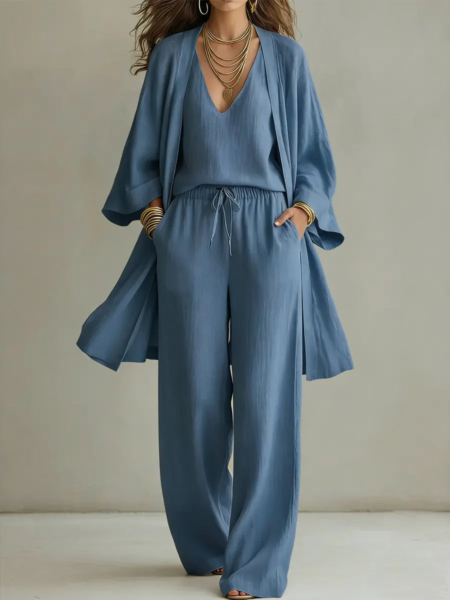 Isabelle 3-teiliges Leinen-Set in Blau