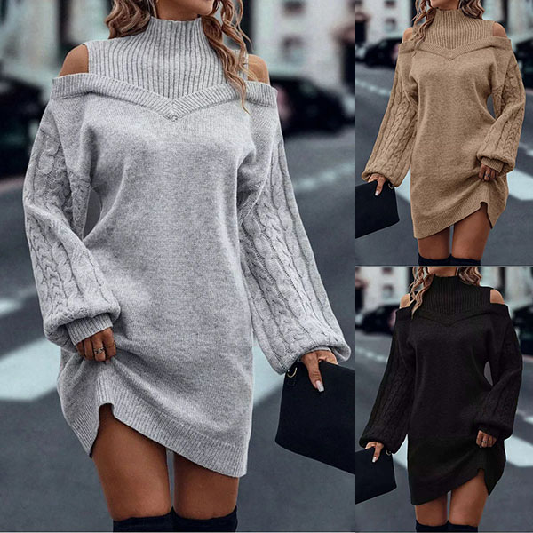 Lairazopf | Kleid mit hohem Kragen und Zopfmuster