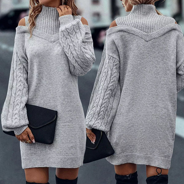 Lairazopf | Kleid mit hohem Kragen und Zopfmuster