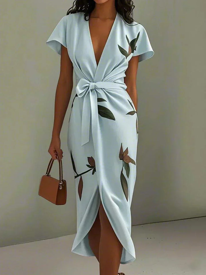 Harper Wickelkleid mit Botanik-Print in Hellblau
