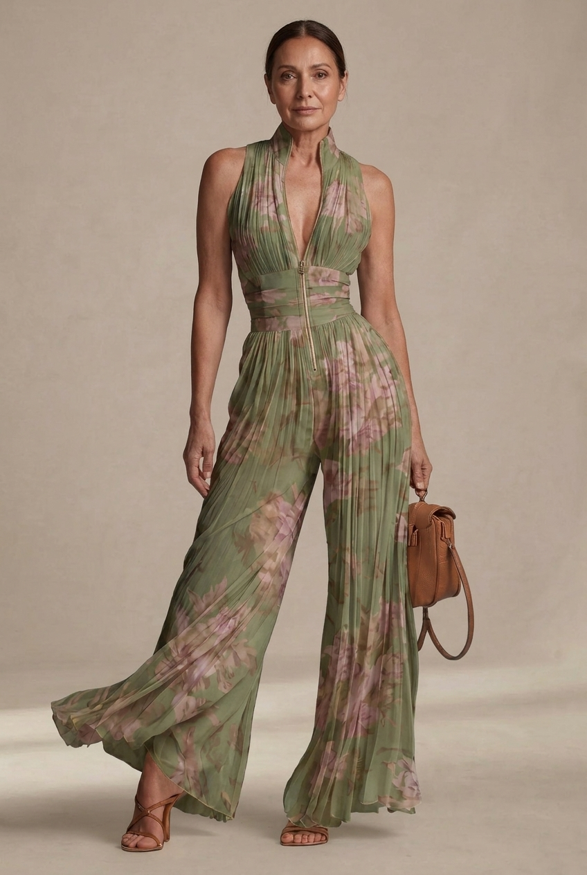 Julia Jumpsuit mit Blumenprint in Beige