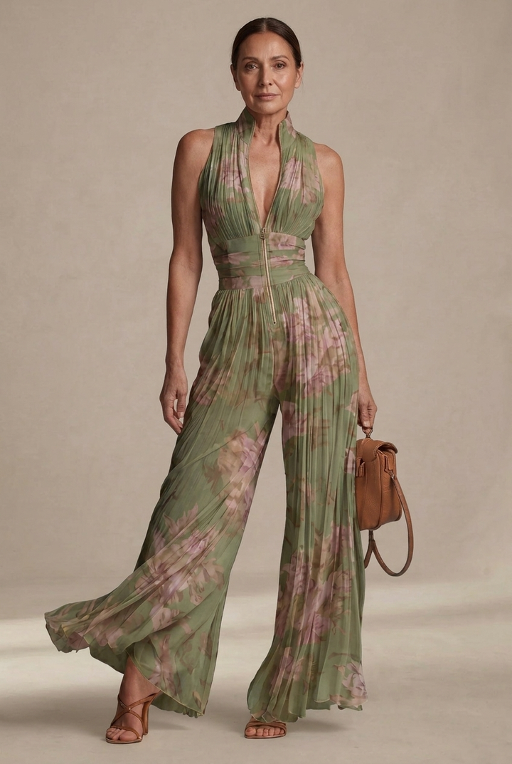 Julia Jumpsuit mit Blumenprint in Beige
