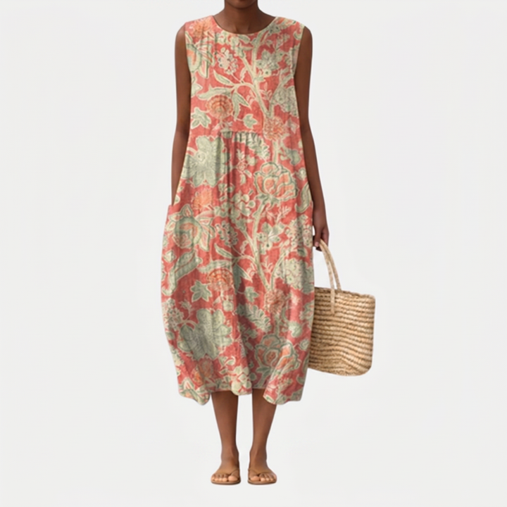 Raya Maxikleid mit Botanik-Print – Vorderansicht