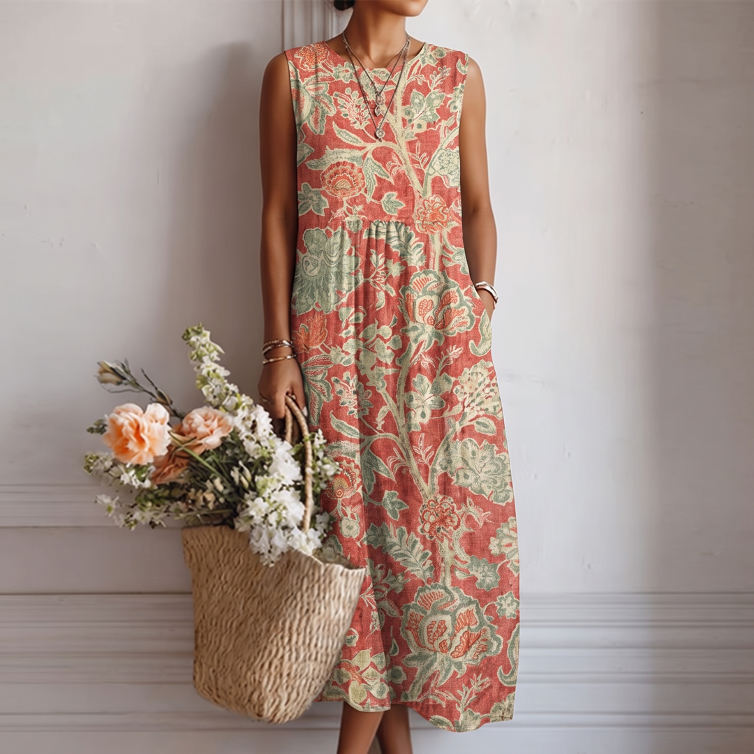 Raya Maxikleid mit Botanik-Print – Gesamtansicht
