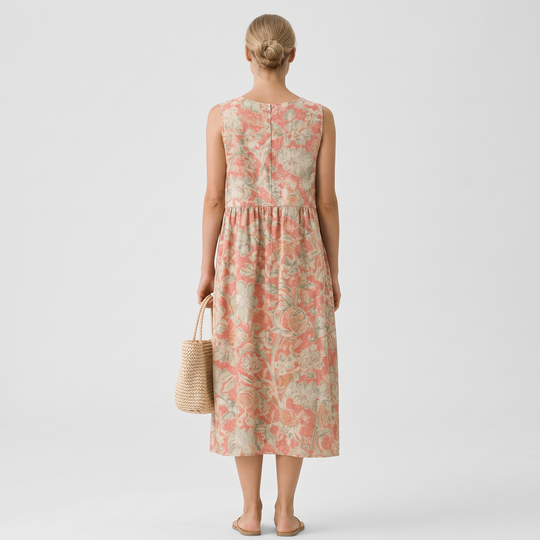 Raya Maxikleid mit Botanik-Print – Rückansicht