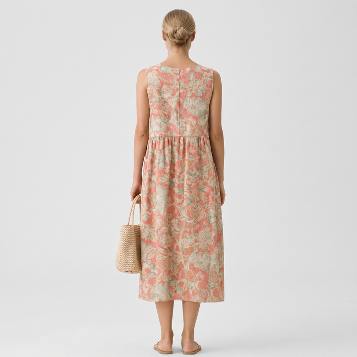 Raya Maxikleid mit Botanik-Print – Rückansicht
