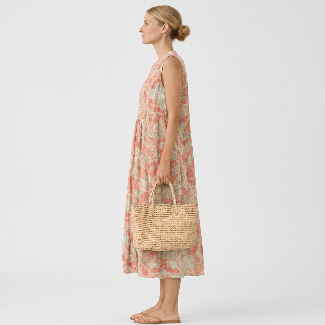 Raya Maxikleid mit Botanik-Print – Seitenansicht