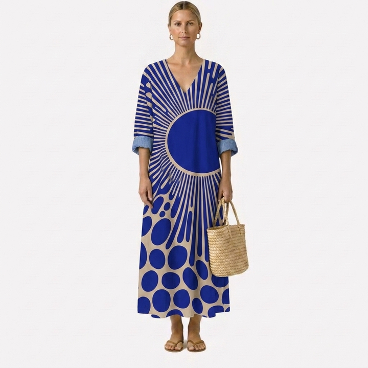 Eva Maxikleid mit grafischem Print – Vorderansicht