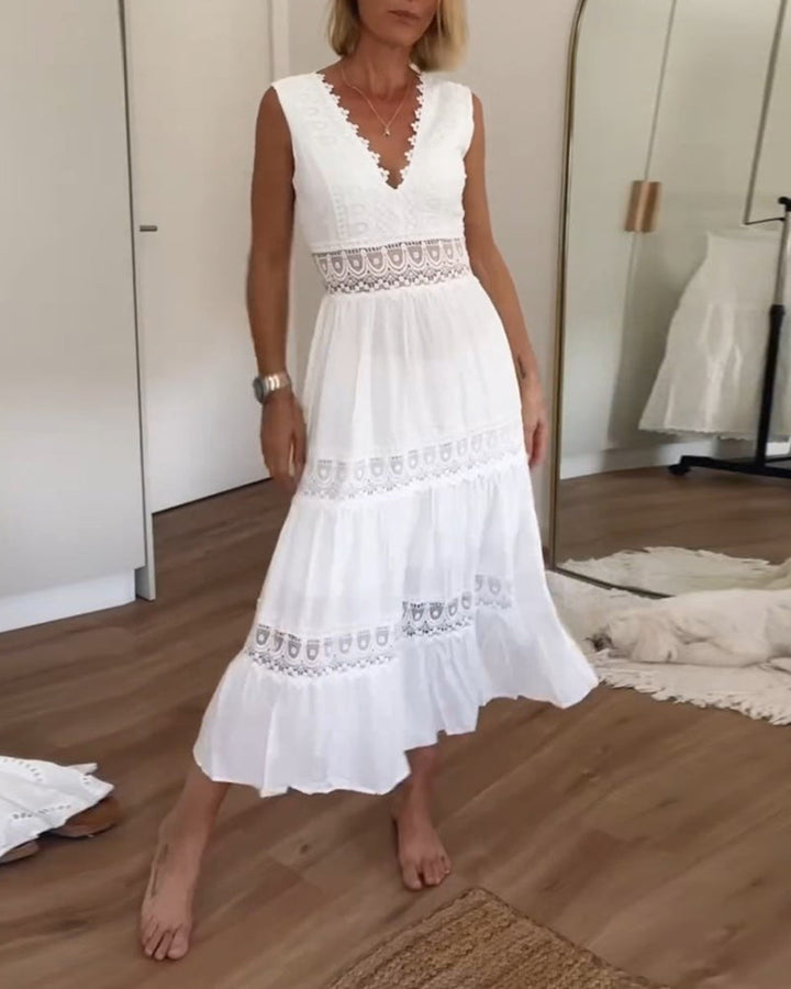 Soraboho | Ärmelloses Boho-Midikleid mit Spitzendetails