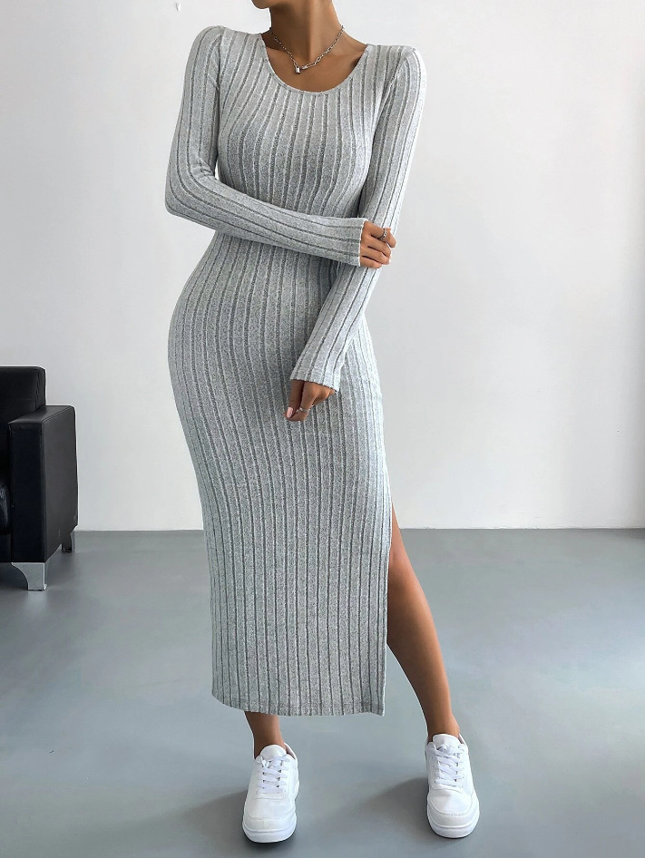 Luxebodycon | Geripptes Langärmeliges Bodycon-Kleid aus Strick