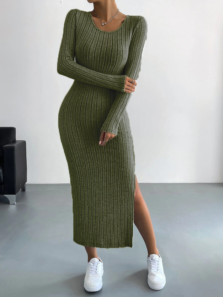 Luxebodycon | Geripptes Langärmeliges Bodycon-Kleid aus Strick