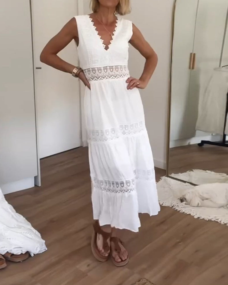 Soraboho | Ärmelloses Boho-Midikleid mit Spitzendetails