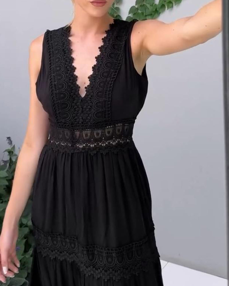 Soraboho | Ärmelloses Boho-Midikleid mit Spitzendetails