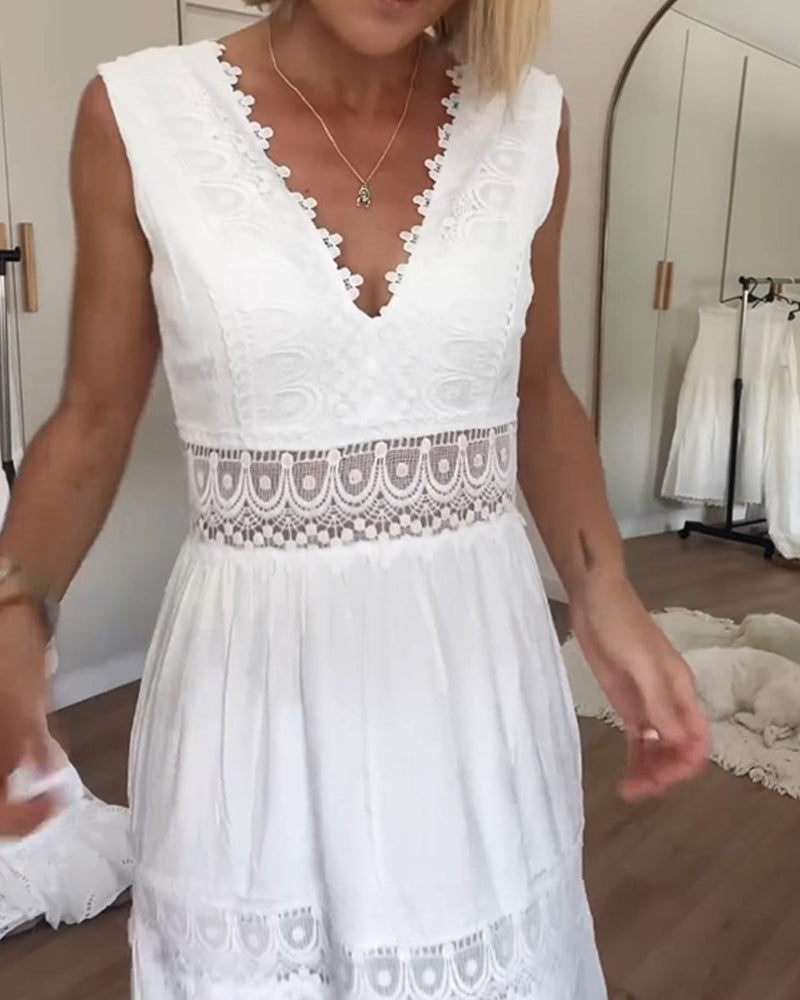Soraboho | Ärmelloses Boho-Midikleid mit Spitzendetails