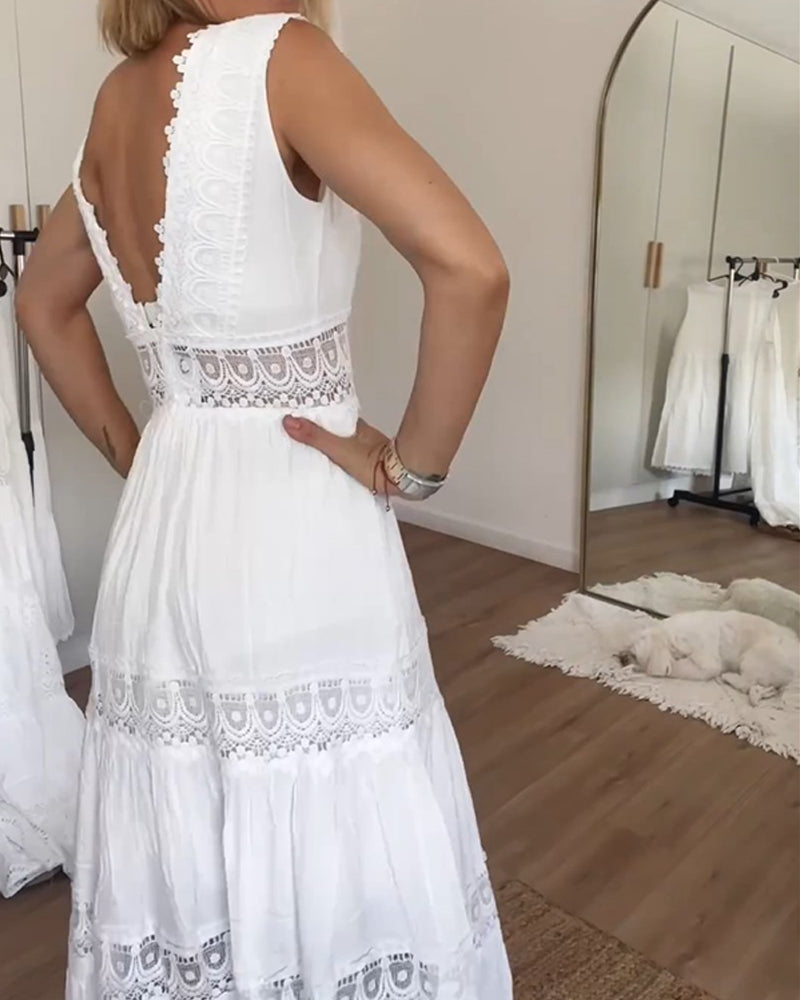 Soraboho | Ärmelloses Boho-Midikleid mit Spitzendetails