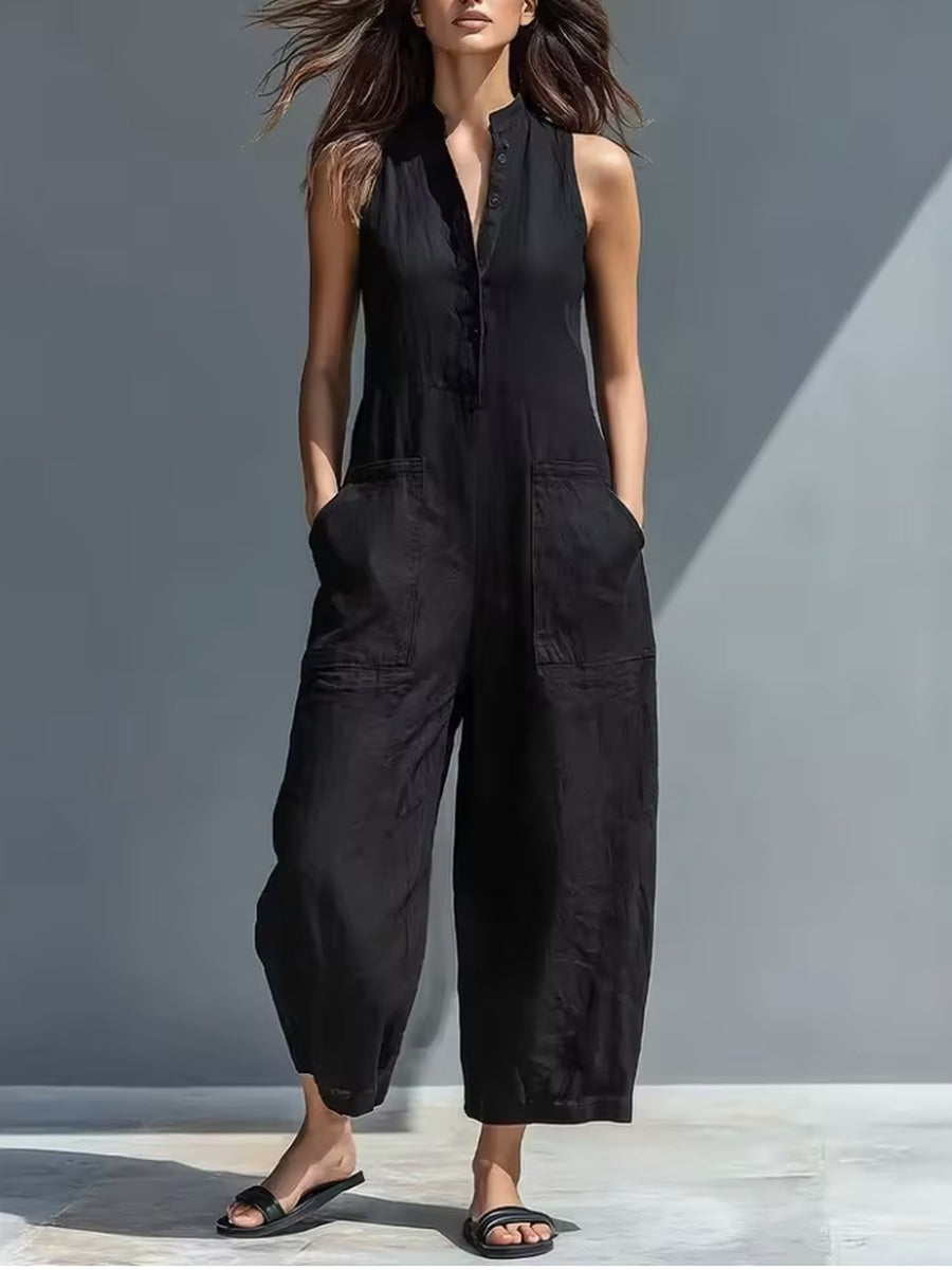 Lotte Ärmelloser Minimal-Jumpsuit Schwarz