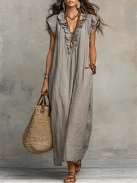 Cecilia™ | Boho-Maxikleid mit Rüschenausschnitt und Taschen