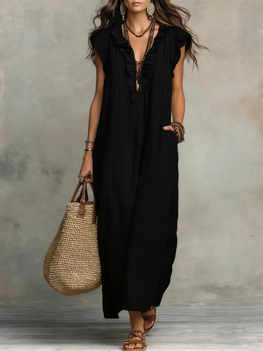 Cecilia Boho-Maxikleid in Schwarz