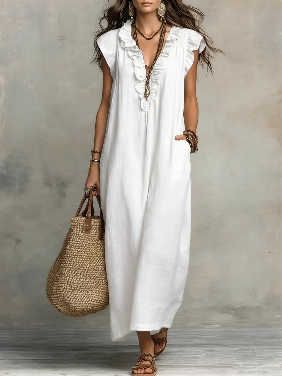 Cecilia Boho-Maxikleid in Weiß