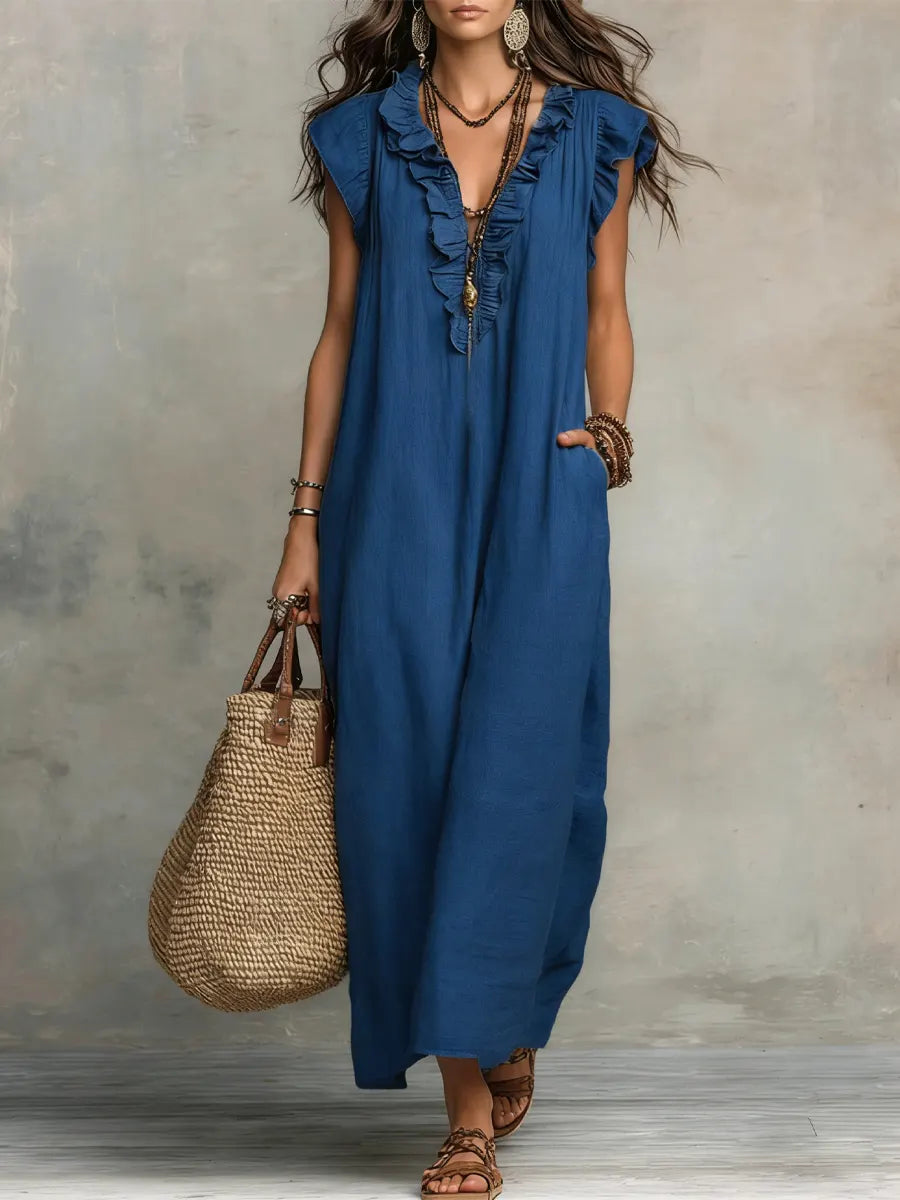 Cecilia Boho-Maxikleid in Blau