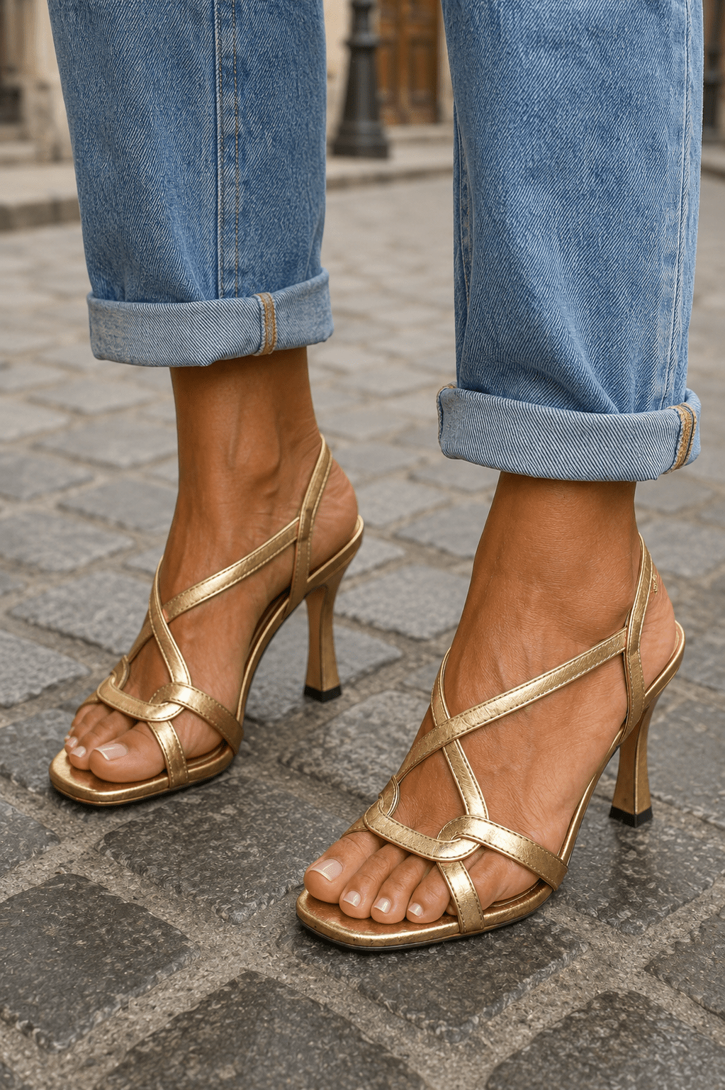 Elisabeth goldene Sandalen getragen