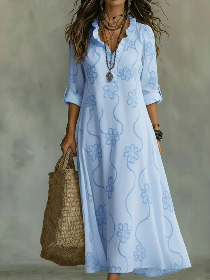 Sienna Blumen-Maxikleid Hellblau