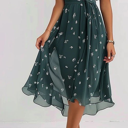 Grünschimmer | Midikleid mit kurzen Ärmeln