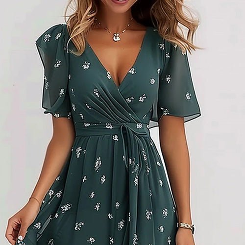 Grünschimmer | Midikleid mit kurzen Ärmeln